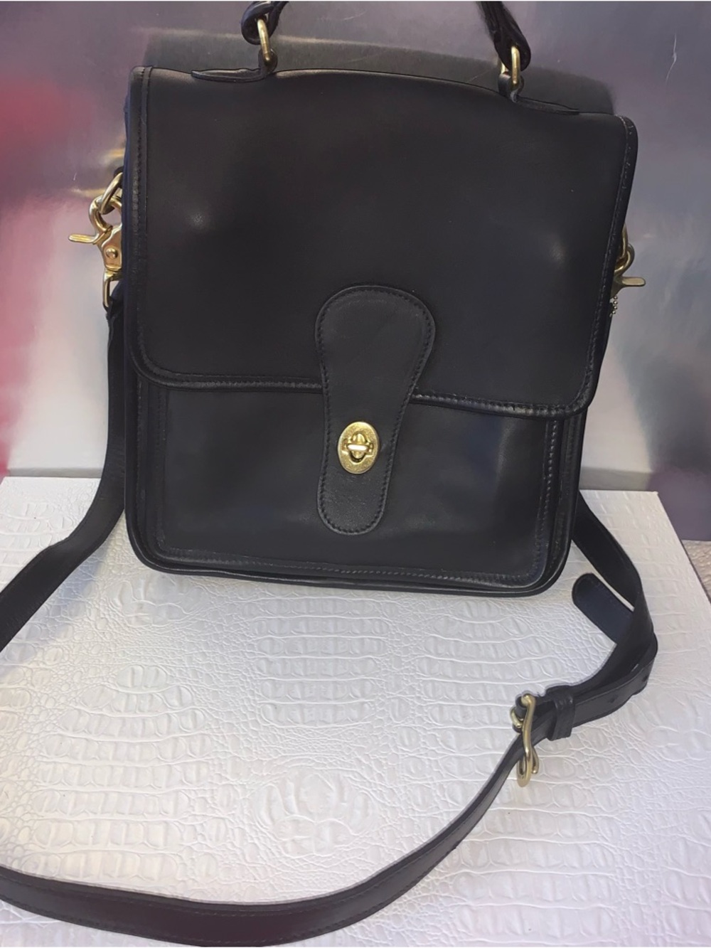 Coach Black Leather Top-Handle Crossbody Bag with Gold Hardware - Picture 3 of 9